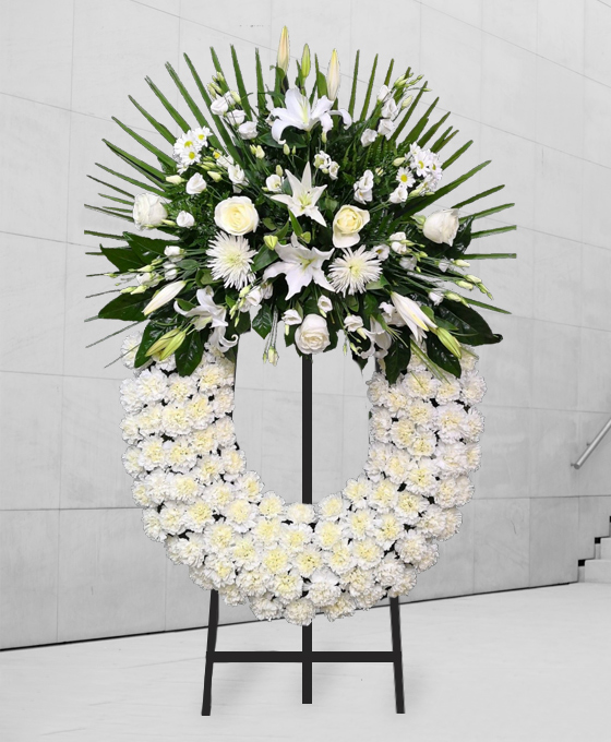 Corona funeraria blanca de clavel